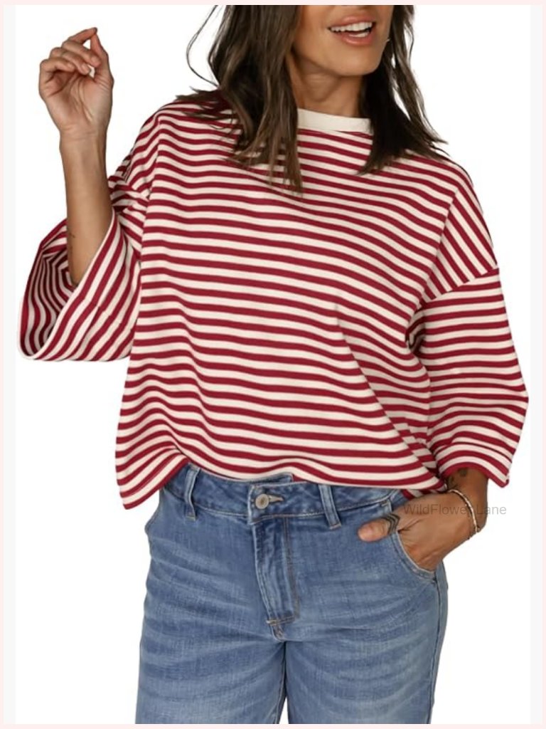 Striped Cotton Cutout Bowknot Oversize Tunic Top